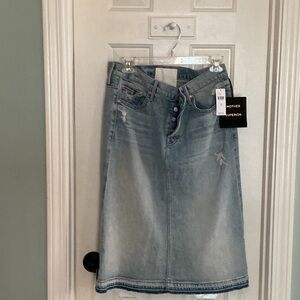 MOTHER Light Blue Distressed Denim Midi Skirt